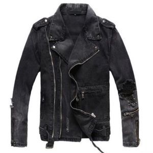 Denim motorcycle biker jacket black Large